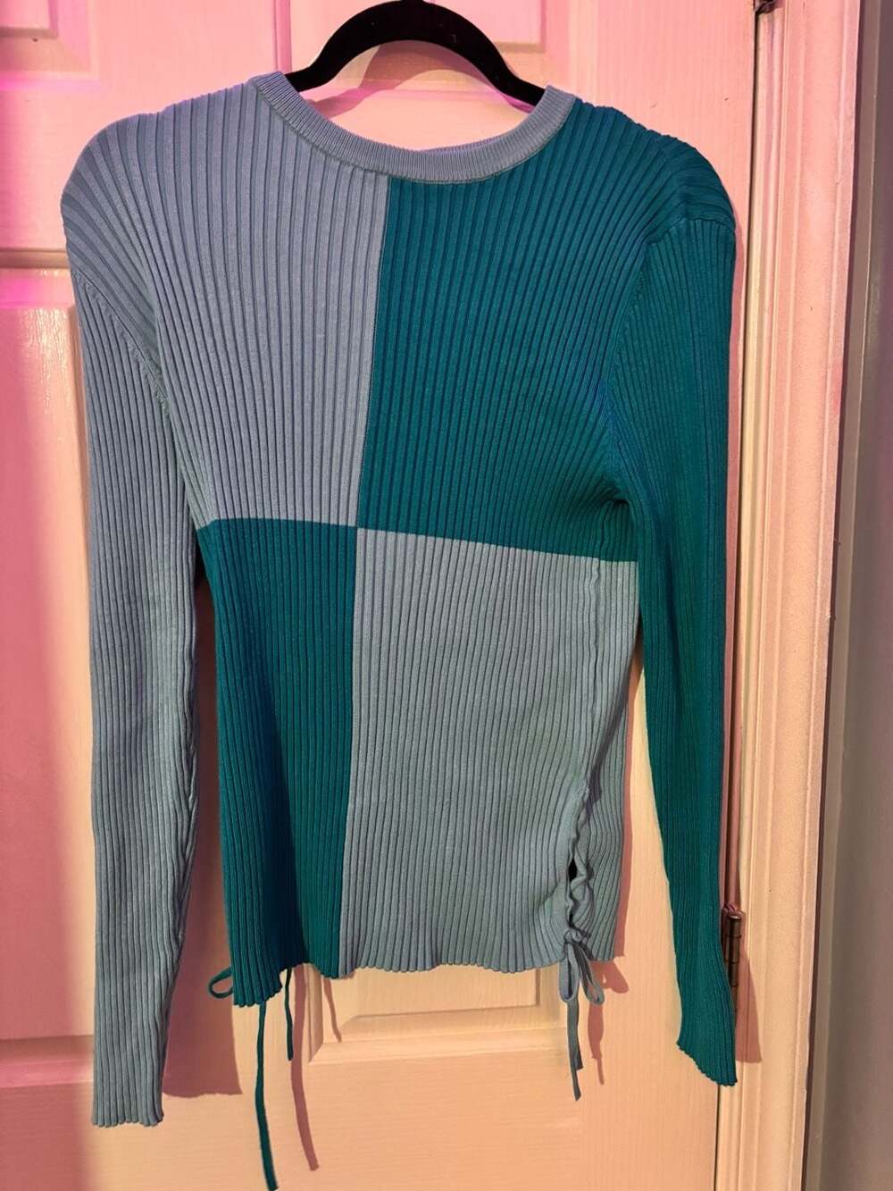 Cato Colorblock Ribbed Knit Long Sleeve Shirt Size M